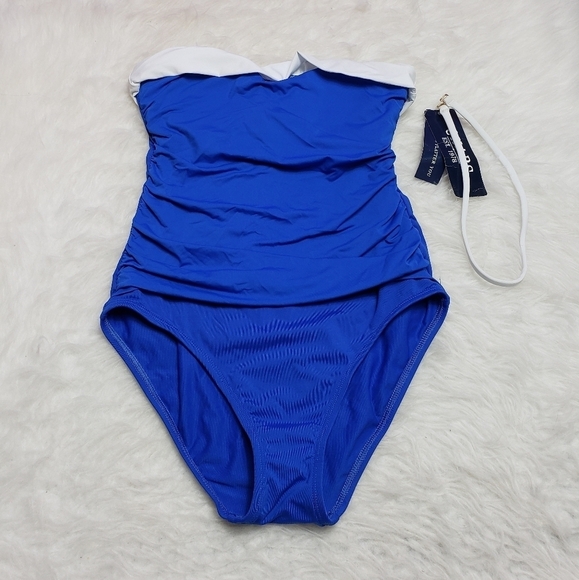 3/$15 New chaps blue, halter slimming fit one piece bathing suit womens size 6 - Picture 1 of 7